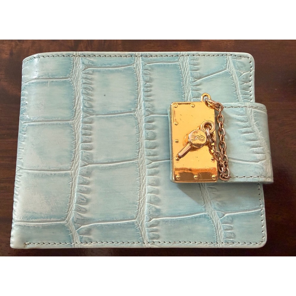 Roberta Di Camerino VTG Aqua Croc Emboss Leather Wallet Gold Trompe-L'oiel Italy